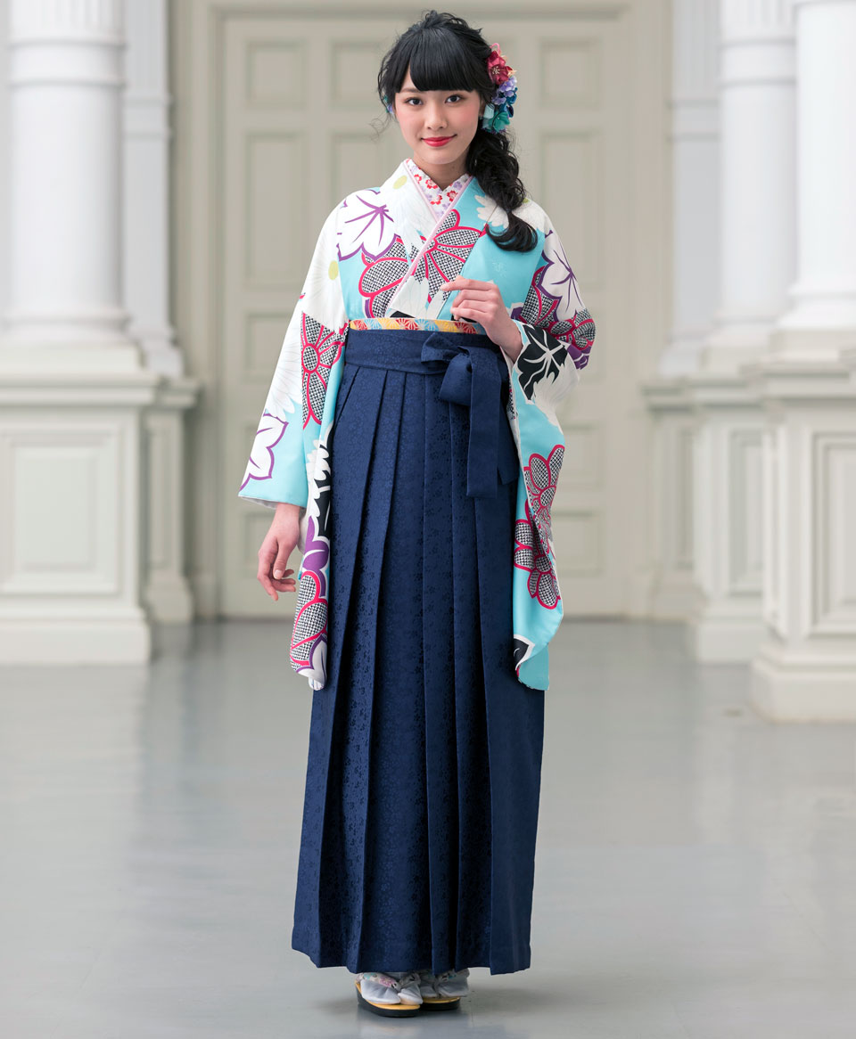 【卒業式袴レンタル/コーデ】古典かわいい大人(オシャレ)　青/水色/紺　CCC574_KSK092