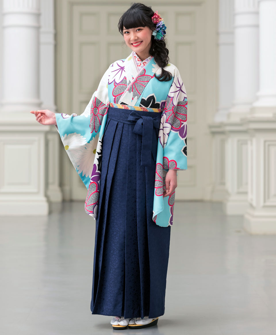 【卒業式袴レンタル/コーデ】古典かわいい大人(オシャレ)　青/水色/紺　CCC574_KSK092