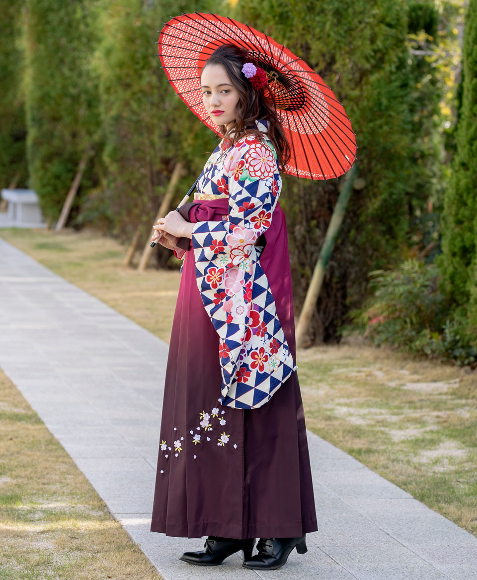 【卒業式袴レンタル/人気】古典かわいい大人(オシャレ)　青/紺/ピンク　DDD874_WBS060