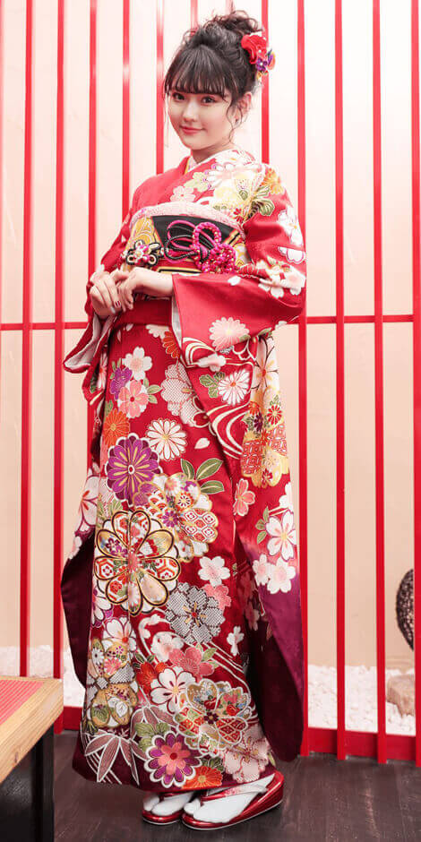 赤地菊に流水[FS0775]