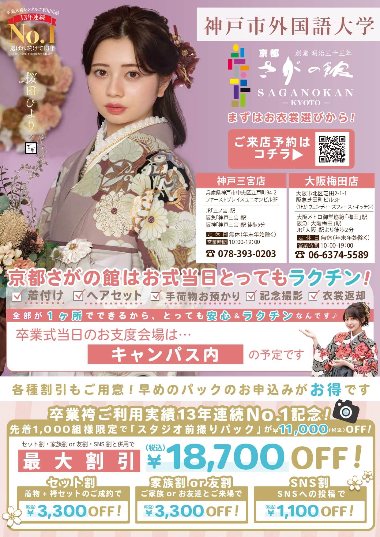 神戸市外国語大学の卒業式袴レンタル展示会情報