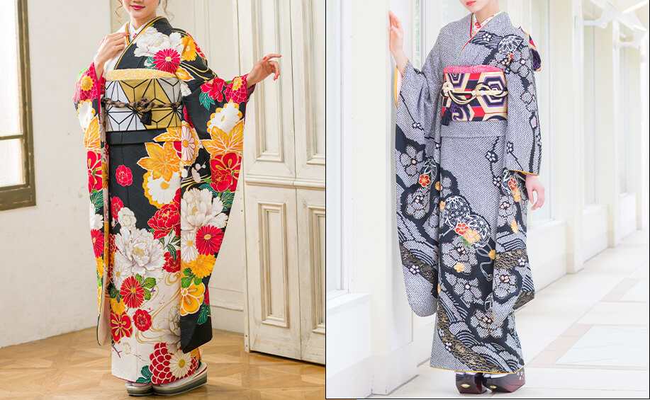 黒色の振袖の柄｜レトロ柄と古典柄