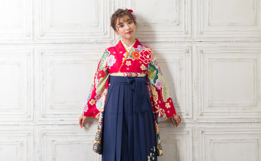 松が描かれた卒業式のレンタル袴