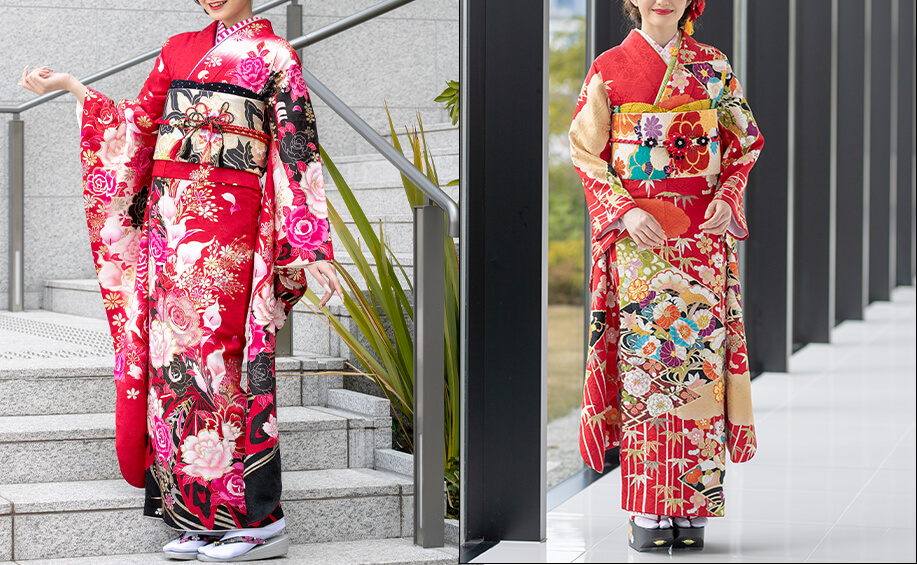 赤色の振袖の柄｜レトロ柄と古典柄