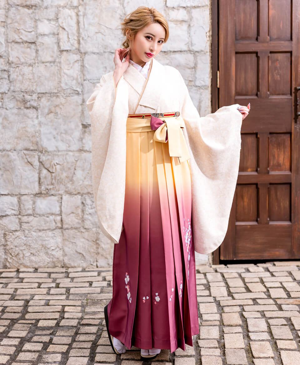 【卒業式袴レンタル/人気/レース着物】個性的かわいい(オシャレ)　白/クリーム/ピンク　BBB486_CAS953