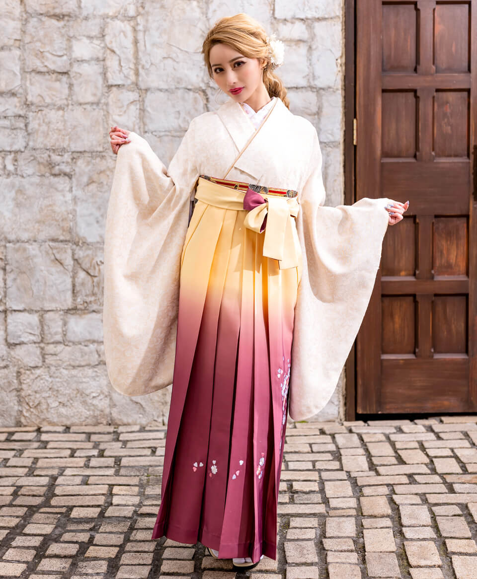 【卒業式袴レンタル/人気/レース着物】個性的かわいい(オシャレ)　白/クリーム/ピンク　BBB486_CAS953