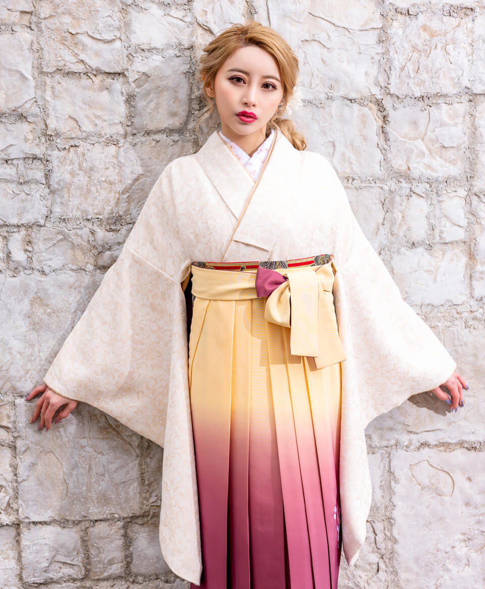 【卒業式袴レンタル/人気/レース着物】個性的かわいい(オシャレ)　白/クリーム/ピンク　BBB486_CAS953