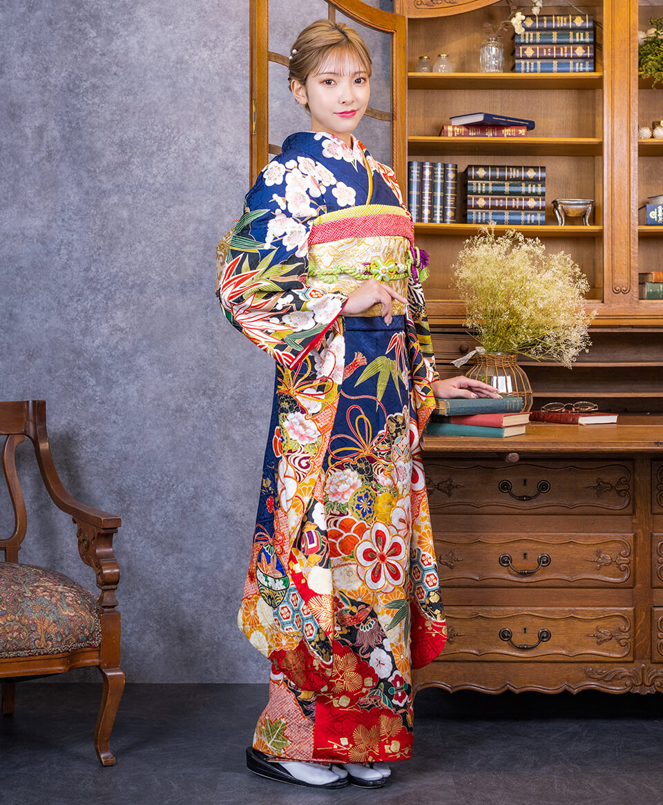 正絹の素材の成人式のレンタル振袖