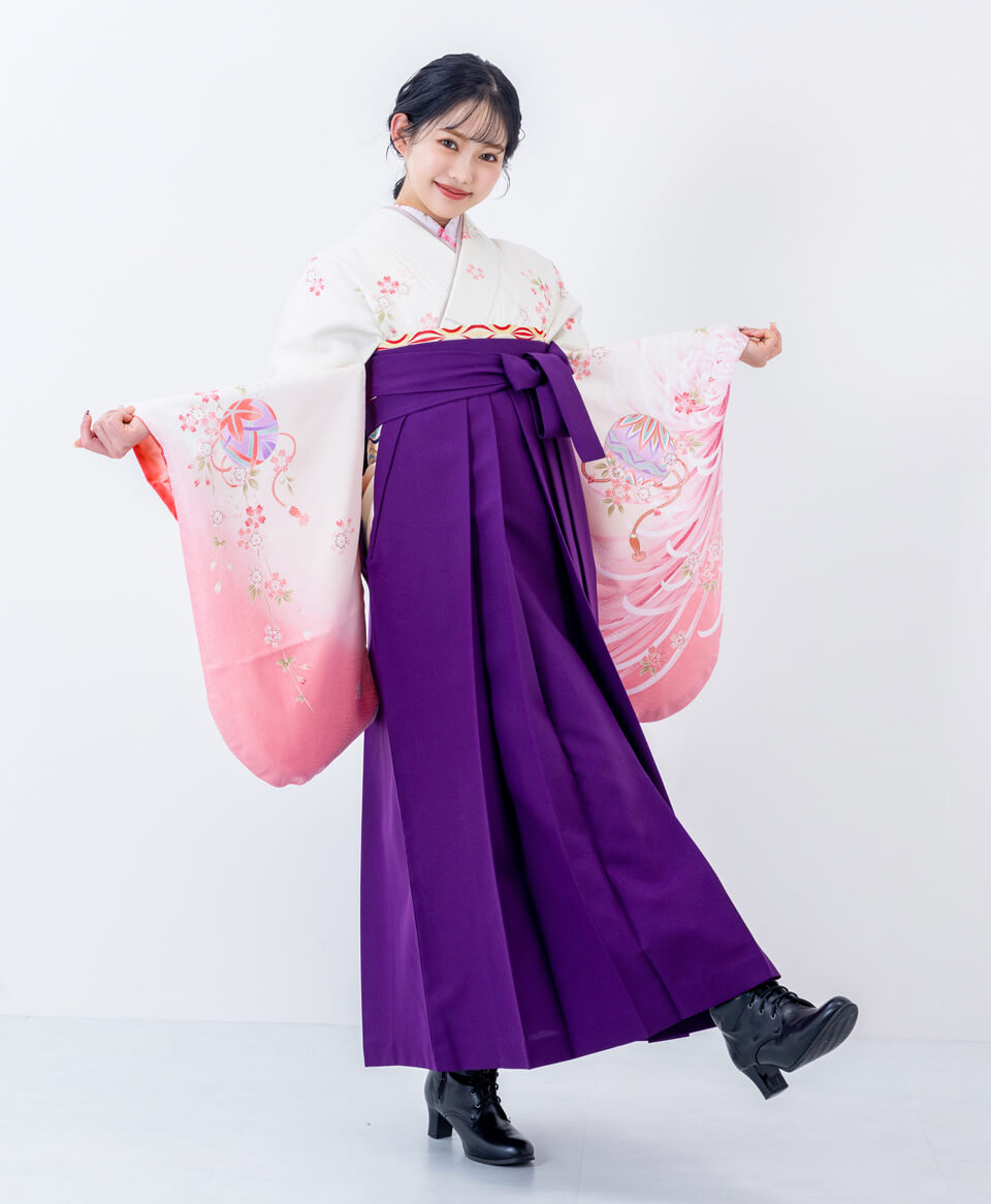 【卒業式袴レンタル】古典かわいいガーリー(オシャレ)　白/紫　E00028_MRA001