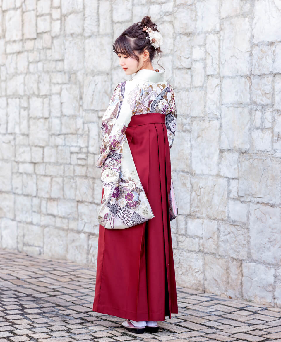 【卒業式袴レンタル/新作】古典かわいい大人(オシャレ)　赤/エンジ/白　BBB492_ENJ004