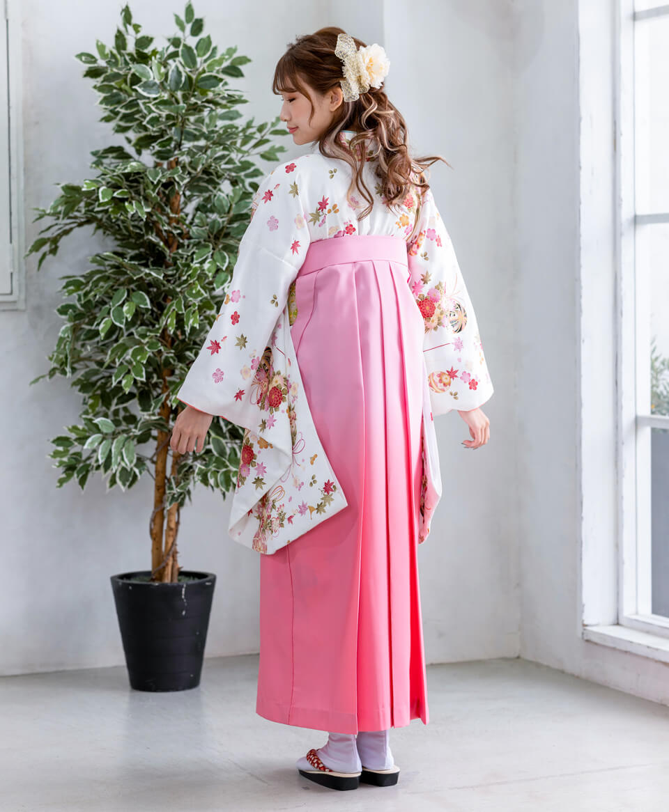 【卒業式袴レンタル/コーデ】古典かわいい大人(オシャレ)　白/ピンク　B00025_PBK937