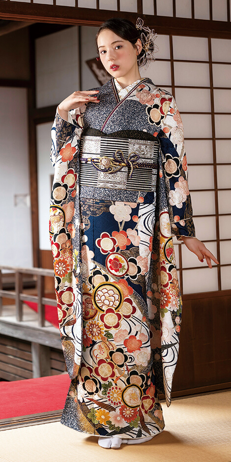 紺青地流水に桜[FR5017]