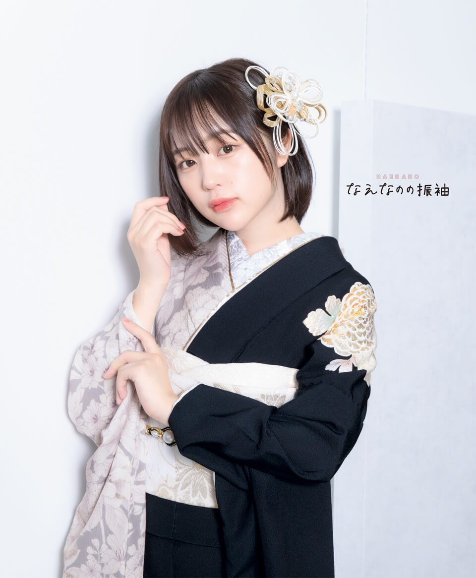 成人式振袖レンタルなえなの FS5030_黒地丸菊片身替わり