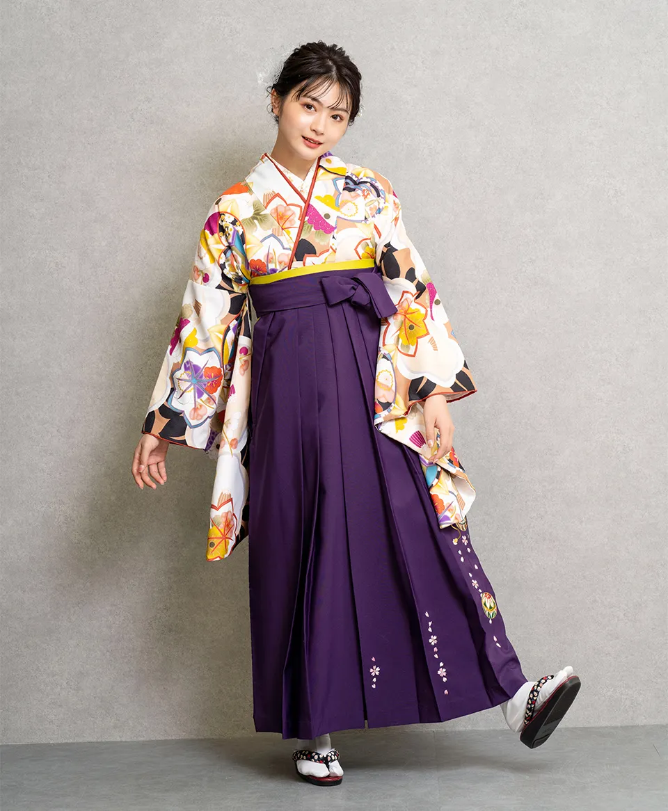 【卒業式袴レンタル】レトロモダン　白・紫