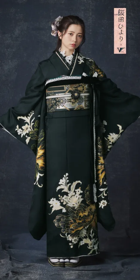 黒地牡丹に白華[FR5033]